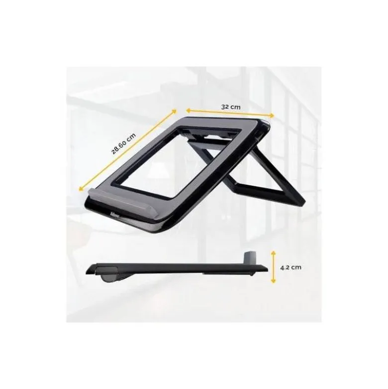 SOPORTE ELEVADOR FELLOWES I-SPIRE PARA PORTATIL HASTA 17" AJUSTABLE 7 ANGULOS DIFERENTES NEGRO 320X286X42 MM