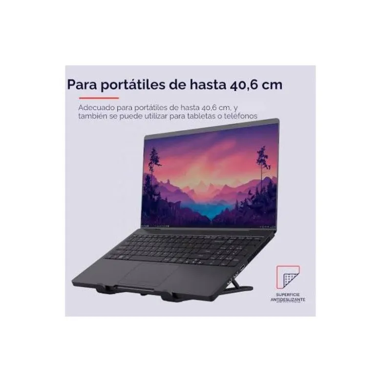 SOPORTE ELEVADOR TRUST PRIMO PARA PORTATIL 16" AJUSTABLE 6 ALTURAS COLOR NEGRO