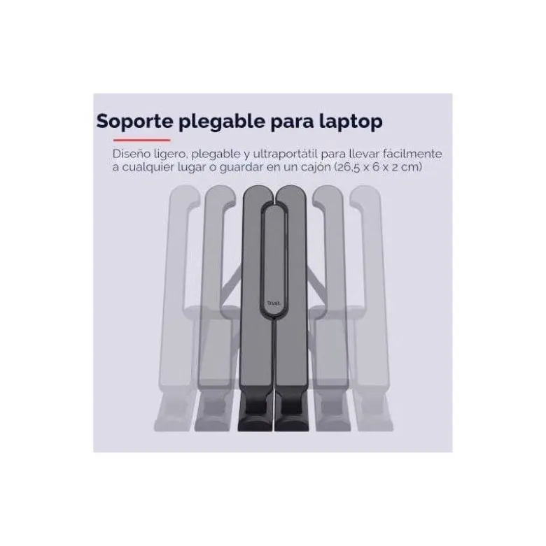 SOPORTE ELEVADOR TRUST PRIMO PARA PORTATIL 16" AJUSTABLE 6 ALTURAS COLOR NEGRO
