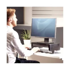 SOPORTE FELLOWES PARA MONITOR DESIGNER SUITES AJUSTABLE 3 ALTURAS CON BANDEJA NEGRO 406X111X244 MM HASTA 18 KG