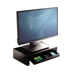 SOPORTE FELLOWES PARA MONITOR DESIGNER SUITES AJUSTABLE 3 ALTURAS CON BANDEJA NEGRO 406X111X244 MM HASTA 18 KG