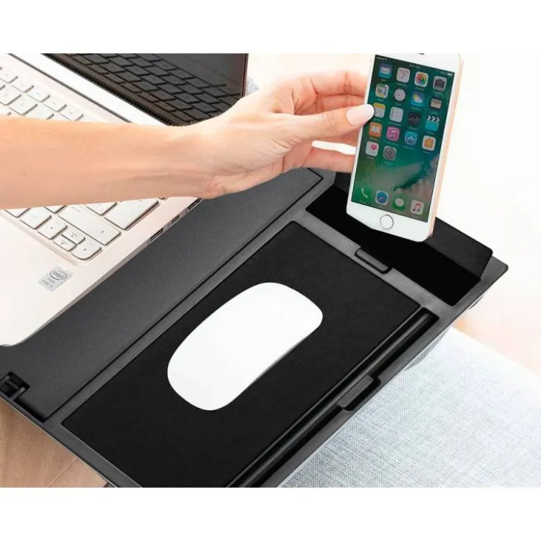 SOPORTE Q-CONNECT ANCHO PARA PORTATIL MOVIL RATON HASTA 17" AJUSTABLE 7 ANGULOS DIFERENTES COLOR NEGRO
