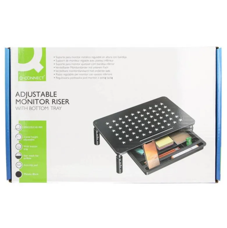SOPORTE Q-CONNECT PARA MONITOR METALICO REGULABLE EN ALTURA CON BANDEJA 370X235X145 MM