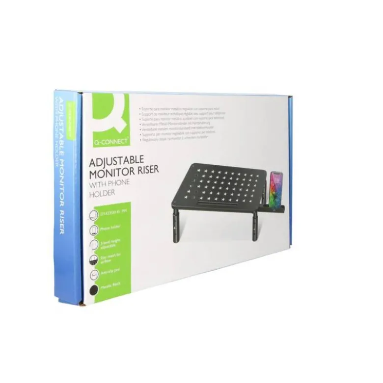 SOPORTE Q-CONNECT PARA MONITOR METALICO REGULABLE EN ALTURA CON SOPORTE PARA MOVIL 371X235X145 MM