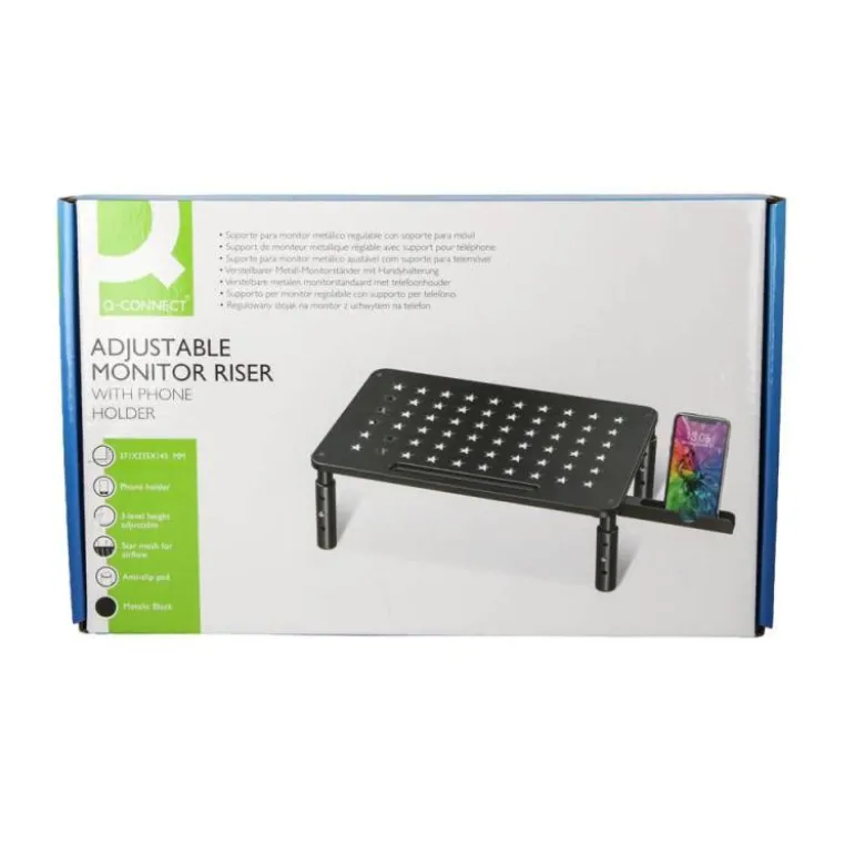 SOPORTE Q-CONNECT PARA MONITOR METALICO REGULABLE EN ALTURA CON SOPORTE PARA MOVIL 371X235X145 MM