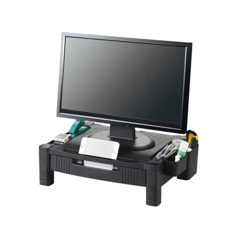 SOPORTE Q-CONNECT PARA MONITOR/IMPRESORA CON CAJON Y AJUSTABLE A DOS ALTURAS 10,3CM A 13,3CM COLOR NEGRO