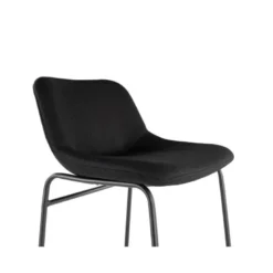 TABURETE ALTO ROCADA CON ASIENTO Y RESPALDO BAJO TAPIZADO TELA IGNIFUGA BASE METALICA ACERO COLOR NEGRO
