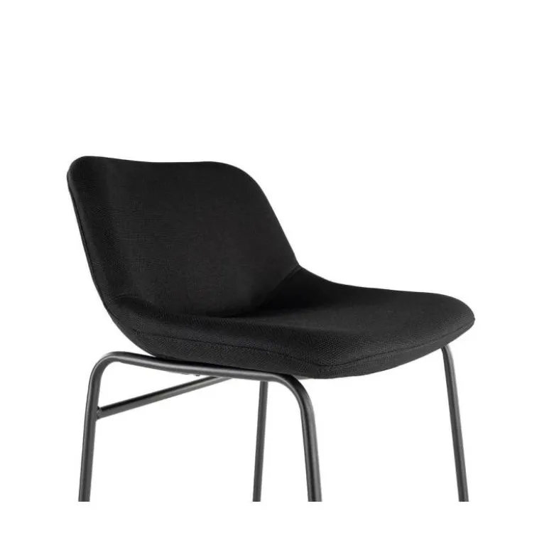 TABURETE ALTO ROCADA CON ASIENTO Y RESPALDO BAJO TAPIZADO TELA IGNIFUGA BASE METALICA ACERO COLOR NEGRO