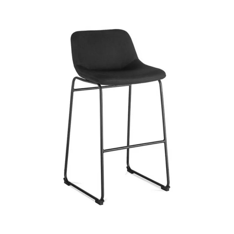 TABURETE ALTO ROCADA CON ASIENTO Y RESPALDO BAJO TAPIZADO TELA IGNIFUGA BASE METALICA ACERO COLOR NEGRO
