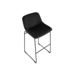 TABURETE ALTO ROCADA CON ASIENTO Y RESPALDO BAJO TAPIZADO TELA IGNIFUGA BASE METALICA ACERO COLOR NEGRO