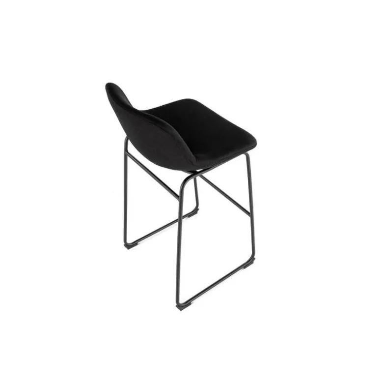 TABURETE ALTO ROCADA CON ASIENTO Y RESPALDO BAJO TAPIZADO TELA IGNIFUGA BASE METALICA ACERO COLOR NEGRO
