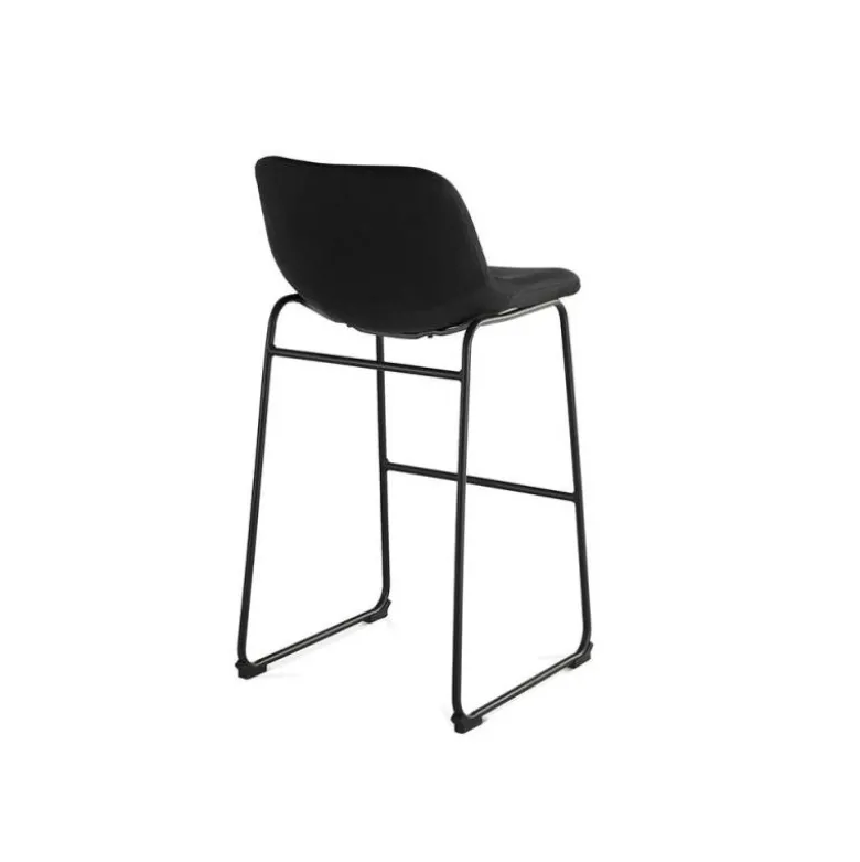 TABURETE ALTO ROCADA CON ASIENTO Y RESPALDO BAJO TAPIZADO TELA IGNIFUGA BASE METALICA ACERO COLOR NEGRO