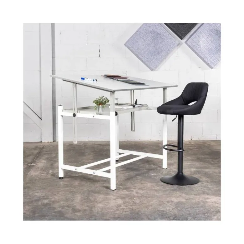 TABURETE ALTO ROCADA CON ASIENTO Y RESPALDO BAJO TAPIZADO TELA IGNIFUGA BASE METALICA CON REPOSAPIES COLOR