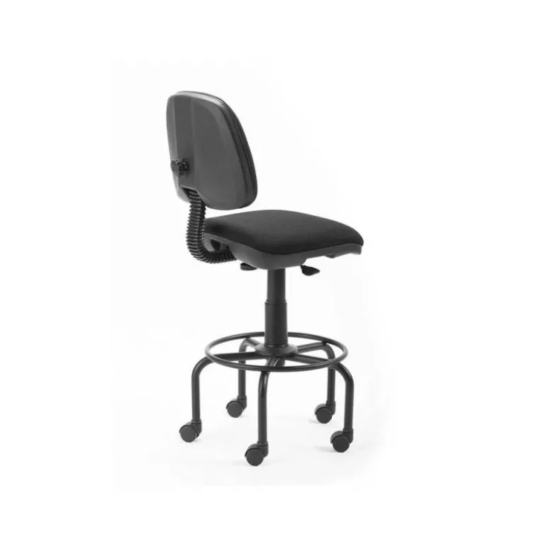 Taburete con ruedas y respaldo rocada para mesa de dibujo negro regulable en altura hasta 725 mm tela ignifuga