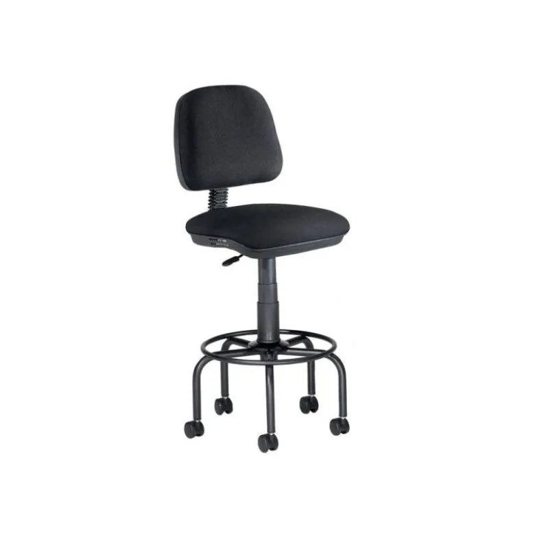 Taburete con ruedas y respaldo rocada para mesa de dibujo negro regulable en altura hasta 725 mm tela ignifuga