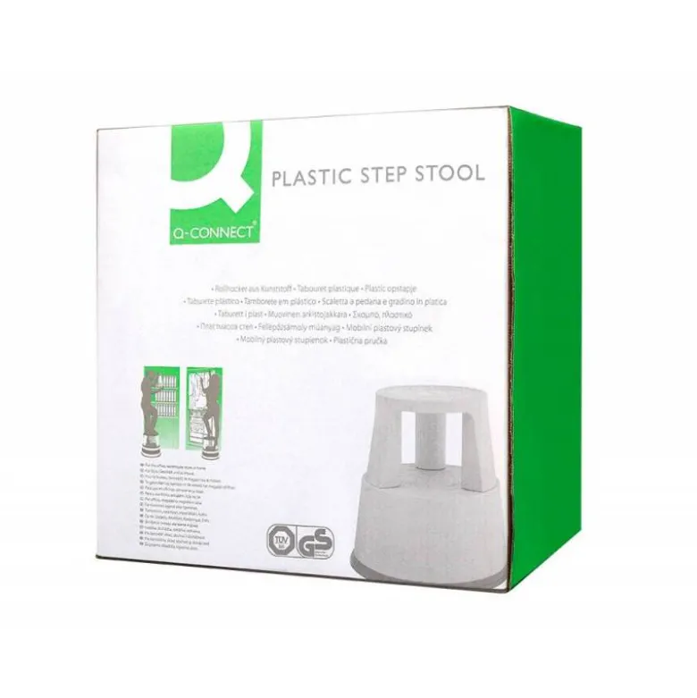 Taburete q-connect ruedas retractiles tres ruedas dos niveles color gris
