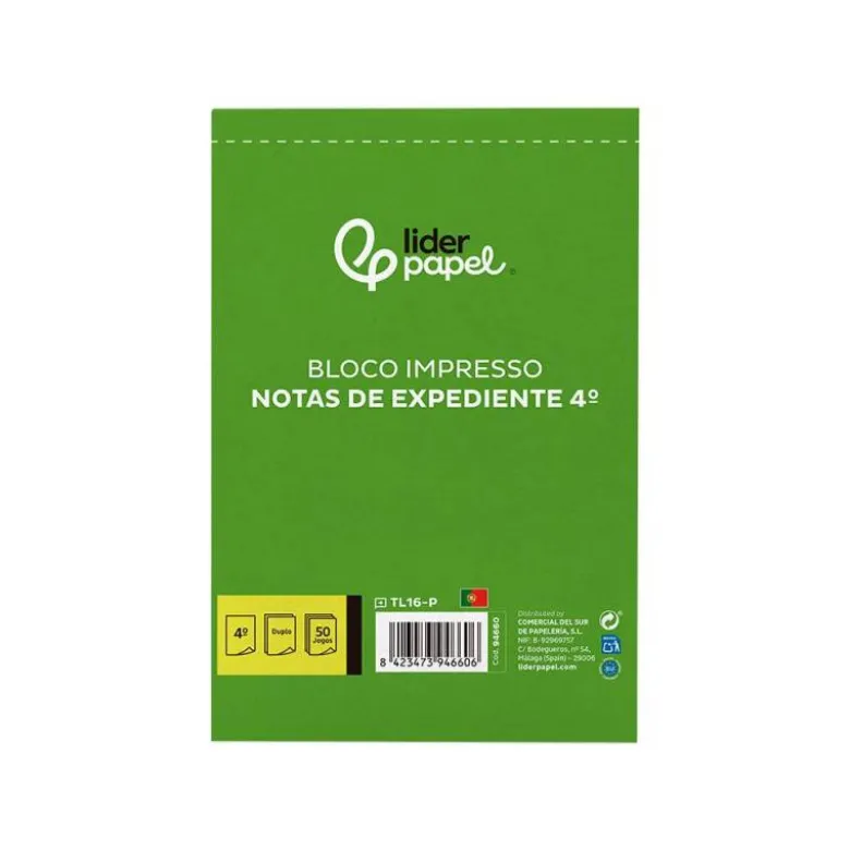 TALONARIO LIDERPAPEL NOTAS DE EXPEDIENTE CUARTO DUPLO TEXTO EN PORTUGUES