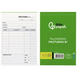 Talonario liderpapel facturas 8º original t100 con i.V.A.