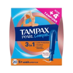 TAMPON TAMPAX PEARL COMPAK SUPER PLUS CAJA DE 20 UNIDADES