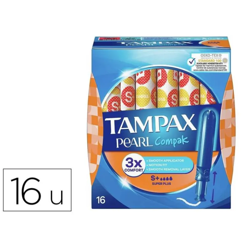 TAMPON TAMPAX PEARL COMPAK SUPER PLUS CAJA DE 16 UNIDADES