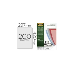 Tapa de Encuadernacion PVC Fellowes DIN A3 Color Transparente Cristal 200 micras pack 100 uds