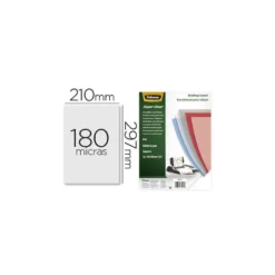 Tapa de Encuadernacion PVC Fellowes DIN A4 Color Transparente Cristal 180 micras pack 100 uds