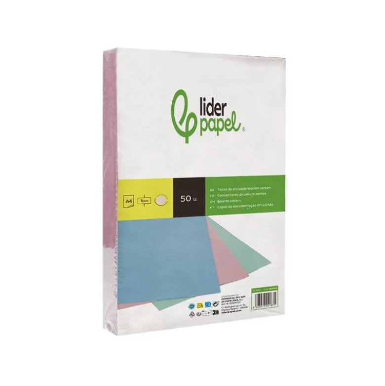 TAPA ENCUADERNACION LIDERPAPEL CARTON DIN A4 1 MM ROSA PAQUETE DE 50 UNIDADES