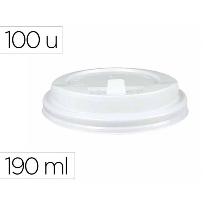 TAPA PARA VASO BUNZL 190 ML POLIESTIRENO CON ORIFICIO PAQUETE DE 100 UNIDADES
