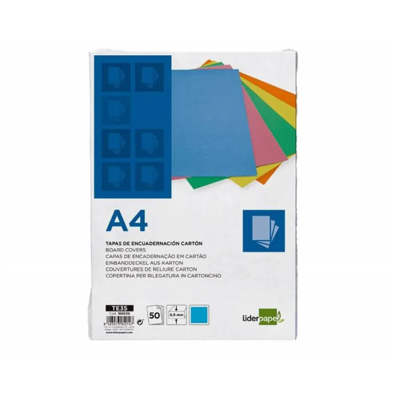 TAPA ENCUADERNACION LIDERPAPEL CARTON DIN A4 0,9MM AZUL FLUOR PAQUETE DE 50 UNIDADES