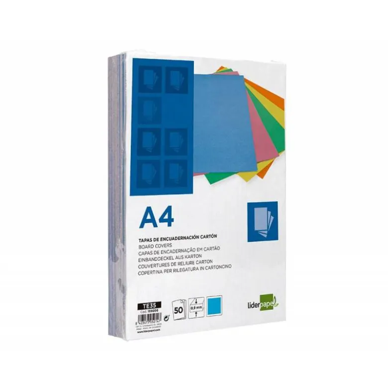 TAPA ENCUADERNACION LIDERPAPEL CARTON DIN A4 0,9MM AZUL FLUOR PAQUETE DE 50 UNIDADES