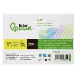TARJETA LIDERPAPEL PARA ESTUDIAR RAYADA CARTULINA DE COLORES 170 GR/M2 100X150MM PAQUETE DE 200 UNIDADES