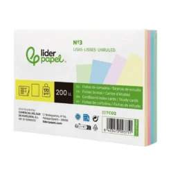 TARJETA LIDERPAPEL PARA ESTUDIAR LISA CARTULINA DE COLORES 170 GR/M2 100X150MM PAQUETE DE 200 UNIDADES