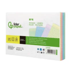 TARJETA LIDERPAPEL PARA ESTUDIAR RAYADA CARTULINA DE COLORES 170 GR/M2 125X200MM PAQUETE DE 200 UNIDADES
