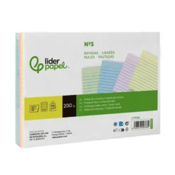 TARJETA LIDERPAPEL PARA ESTUDIAR RAYADA CARTULINA DE COLORES 170 GR/M2 160X220MM PAQUETE DE 200 UNIDADES
