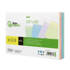 TARJETA LIDERPAPEL PARA ESTUDIAR RAYADA CARTULINA DE COLORES 170 GR/M2 160X220MM PAQUETE DE 200 UNIDADES