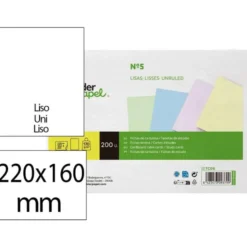 TARJETA LIDERPAPEL PARA ESTUDIAR LISA CARTULINA DE COLORES 170 GR/M2 160X220MM PAQUETE DE 200 UNIDADES