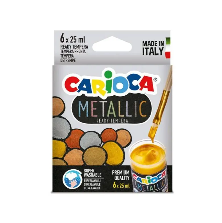 TEMPERA ESCOLAR CARIOCA METALLIC BOTE 25 ML CAJA DE 6 COLORES SURTIDOS