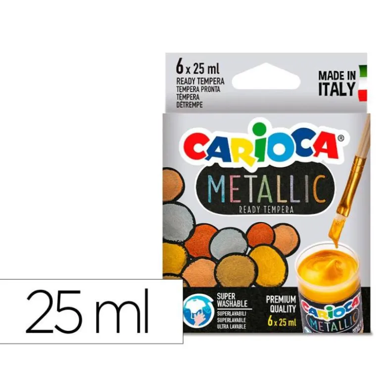 TEMPERA ESCOLAR CARIOCA METALLIC BOTE 25 ML CAJA DE 6 COLORES SURTIDOS