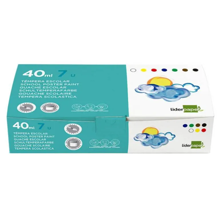 Tempera Escolar Liderpapel 7 Colores Surtidos 40ml + pincel