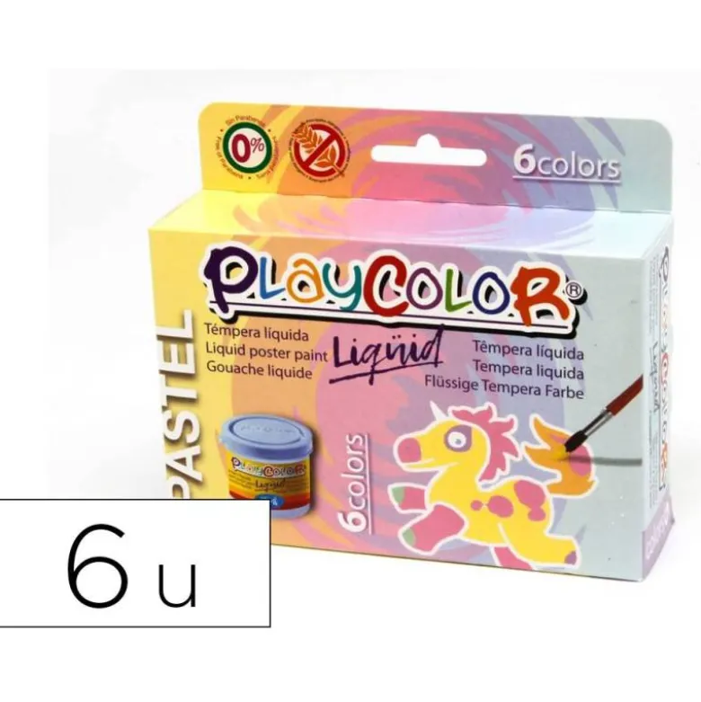 TEMPERA LIQUIDA PLAYCOLOR LIQUID PASTEL 40 ML CAJA DE 6 UNIDADES COLORES SURTIDOS