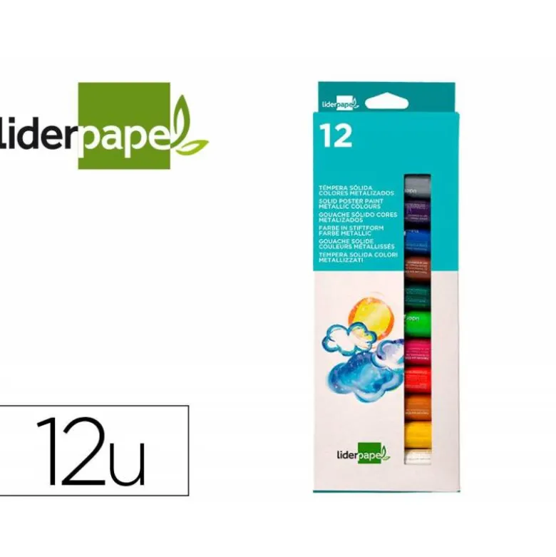 TEMPERA SOLIDA EN BARRA LIDERPAPEL ESCOLAR 10 GR CAJA DE 12 COLORES SURTIDOS