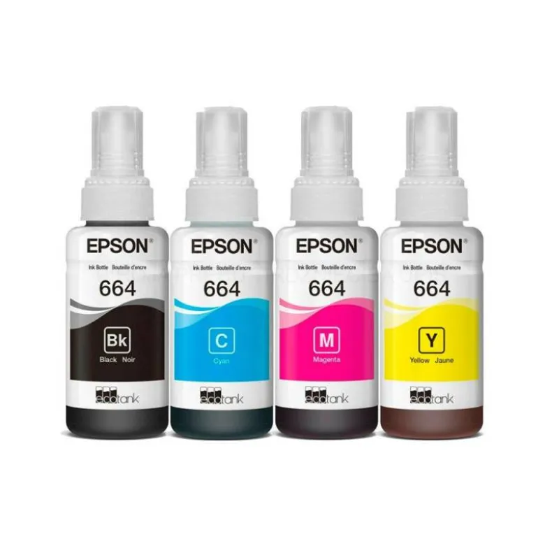 TINTA EPSON 664 COLOR AMARILLO, MAGENTA, CIAN Y NEGRO C13T664640 ECOTANK L300 / L355 / L555 / ET-2500 / ET-2550 / ET-2600