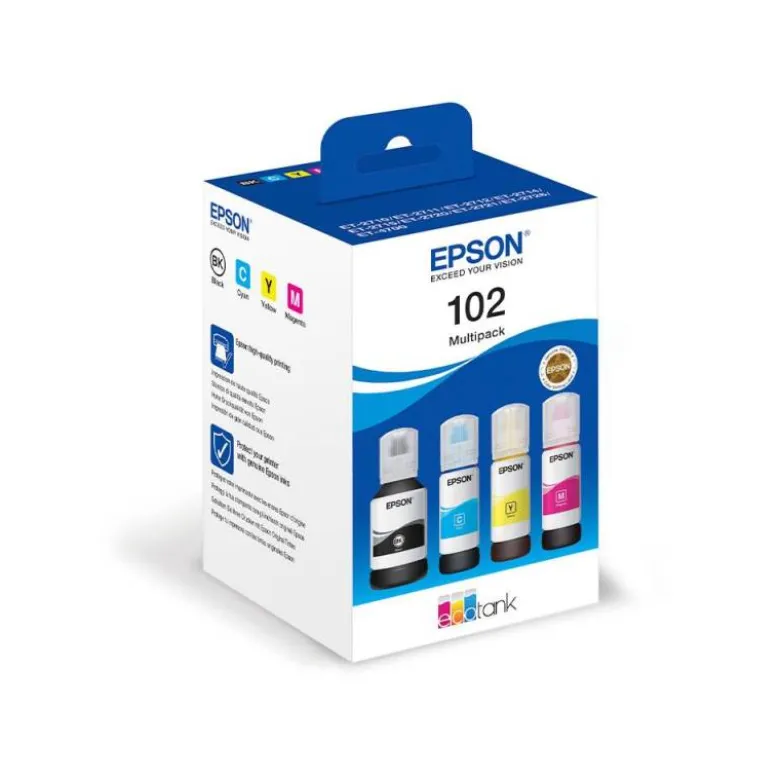 TINTA EPSON 102 ECOTANK ET-2700 / ET-2750 / ET-2751 / ET-2756 / ET-3700 NEGRO, CIAN, MARILLO Y MAGENTA C13T03R640