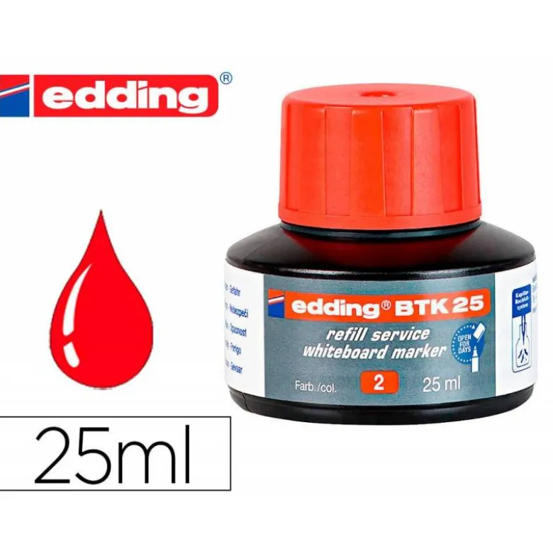 TINTA ROTULADOR EDDING PIZARRA BLANCA BTK-25 COLOR ROJO FRASCO DE 25 ML