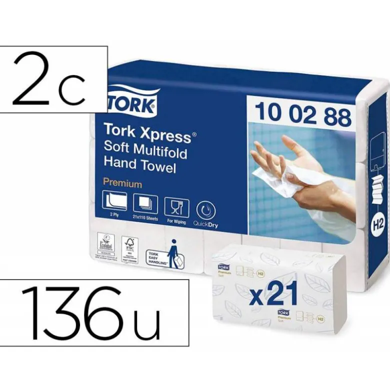 Toalla papel marca Tork engarzada 2 capas