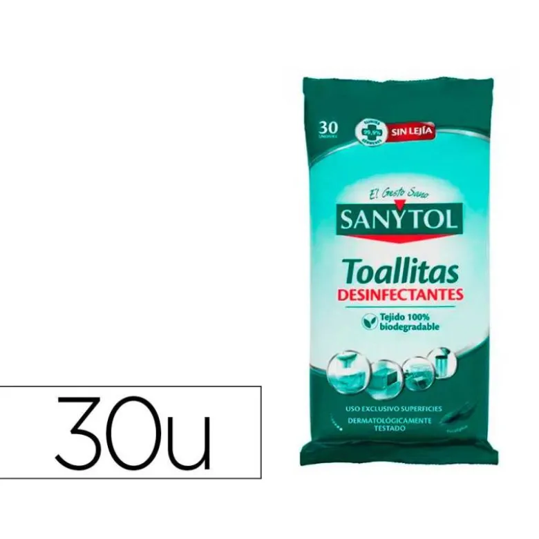 TOALLITA DESINFECTANTE SANYTOL BIODEGRADABLE PAQUETE DE 24 UNIDADES