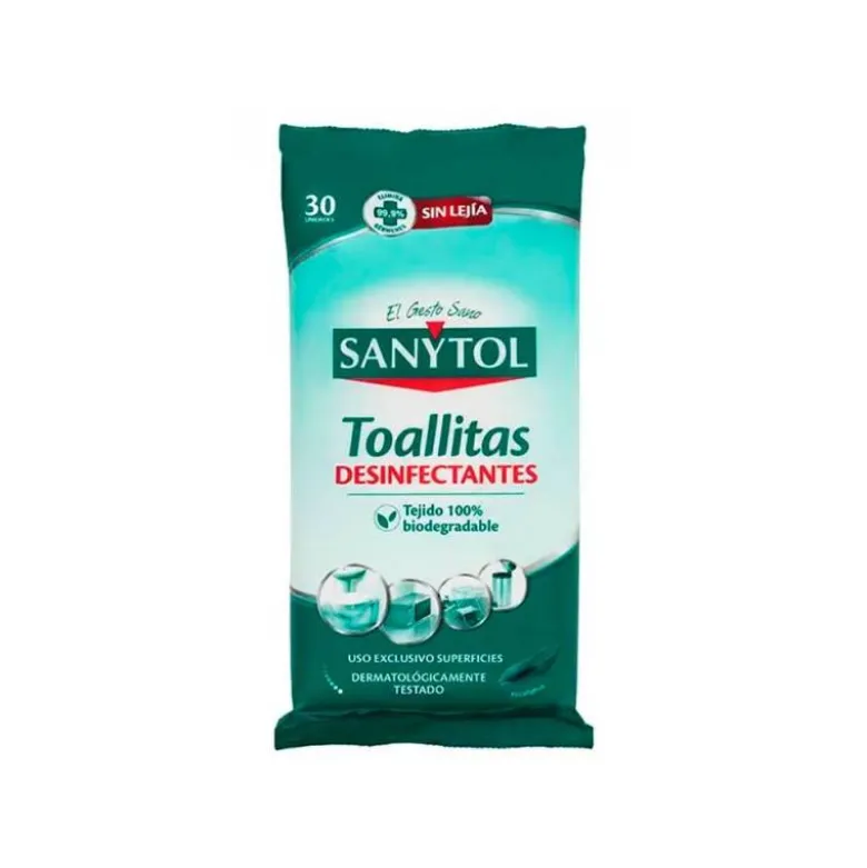 TOALLITA DESINFECTANTE SANYTOL BIODEGRADABLE PAQUETE DE 24 UNIDADES