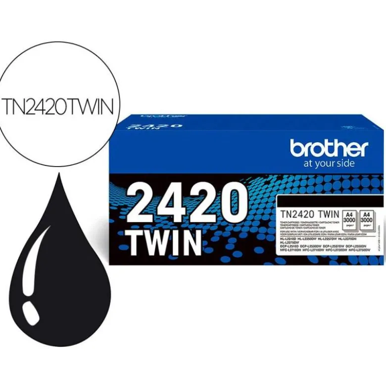 TONER BROTHER TN2420TWIN PARA DCP-L2510/ 2530 / 2550 / HL-L2375 NEGRO 3000 PAGINAS PACK 2 UNIDADES