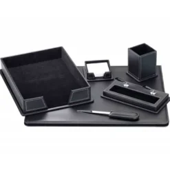 Vade Escribania sobremesa Q-Connect similpiel negro juego de 6 piezas.