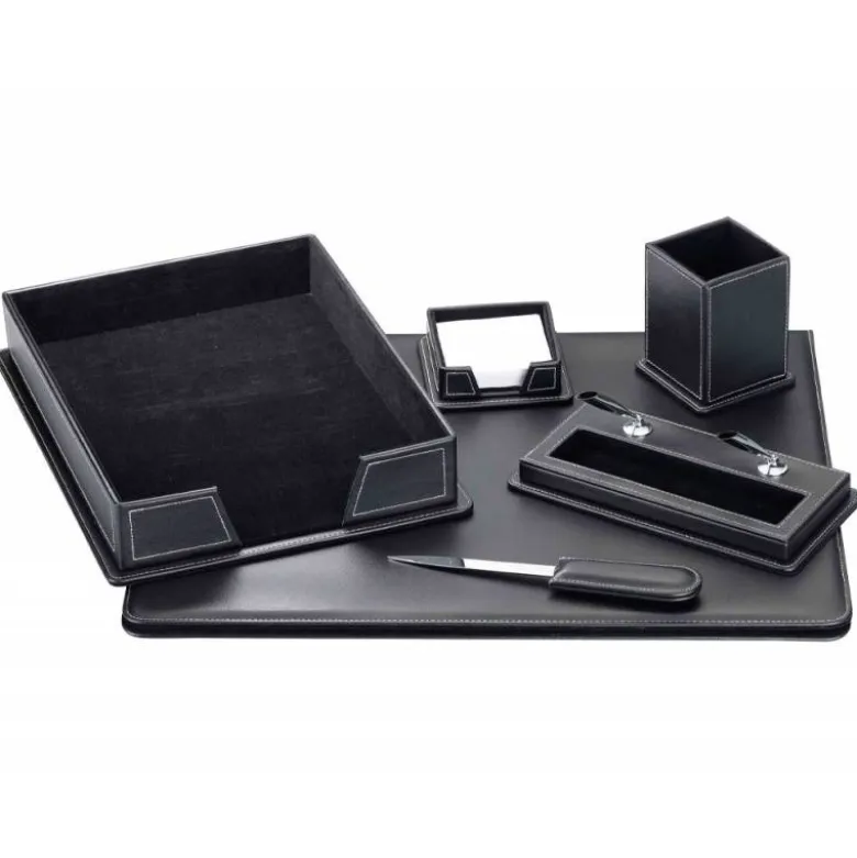 Vade Escribania sobremesa Q-Connect similpiel negro juego de 6 piezas.